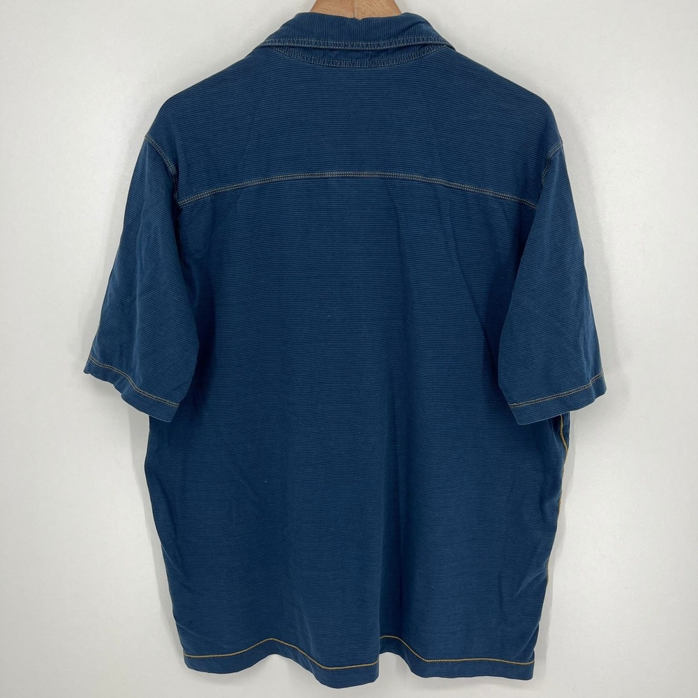 Johnston & Murphy Mens XL Blue Micro Stripe Contrast Stitch Short Sleeve Polo - Picture 2 of 11